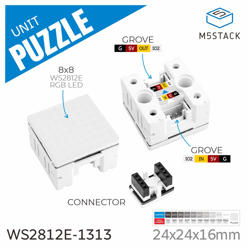 M5Stack Core2 - M5Stack 공식 퍼즐 유닛, 8x8 LED