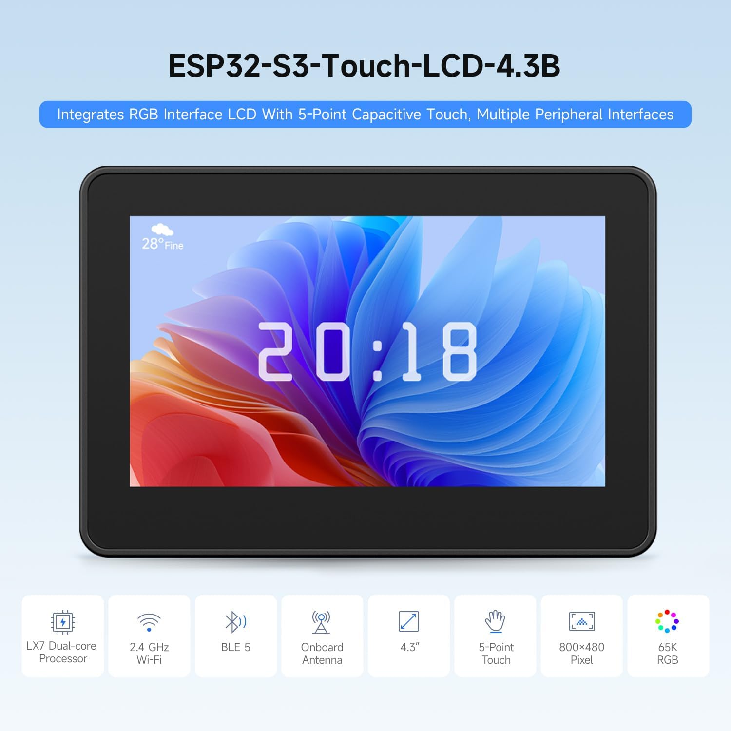 Lolin S3 - Waveshare ESP32-S3 4.3인치 IPS 터치스크린 LCD