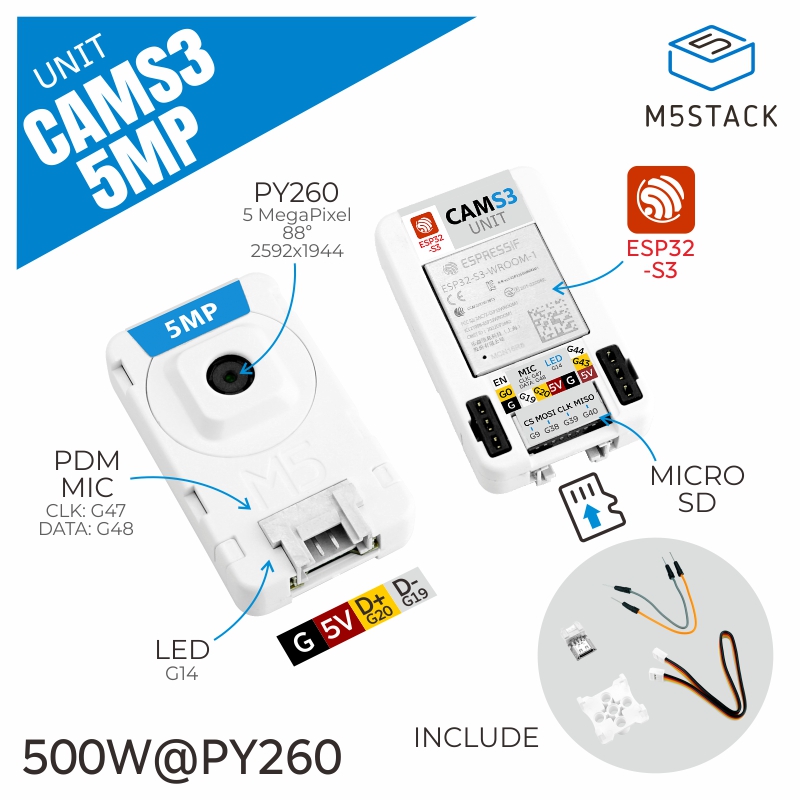 M5Stack Core2 - M5Stack 공식 유닛 CamS3 Wi-Fi 카메라